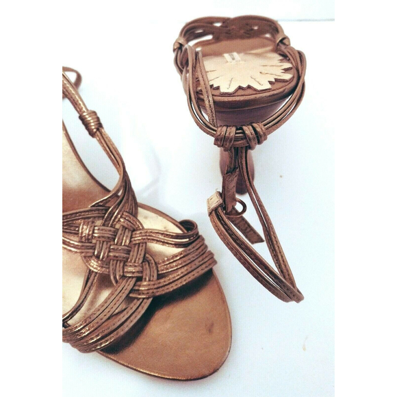 Max Studio Gold Heels 5.5 M Sandals Braided Ankle Straps Stack Heels - Picture 5 of 6